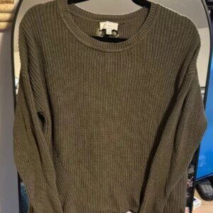 Lucky Brand Green Crewneck Sweater Ribbed Knit